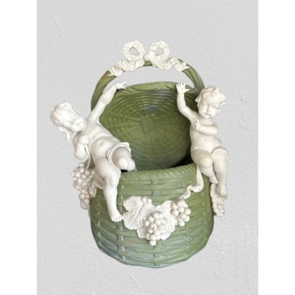 Porcelain Bucket with Angels 12" 10" - Picture 2 of 16